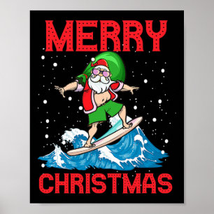 Affiche Santa surfant une vague énorme Enfants Jeunesse Su