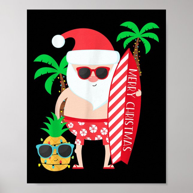 Affiche Santa Surfing Hawaiian Beach Christmas In July Tro (Devant)