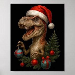 Affiche Santa T-rex Noël Dinosaure drôle de vacances