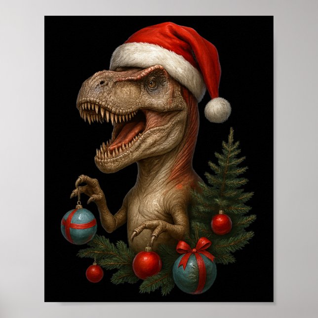 Affiche Santa T-rex Noël Dinosaure drôle de vacances  (Devant)