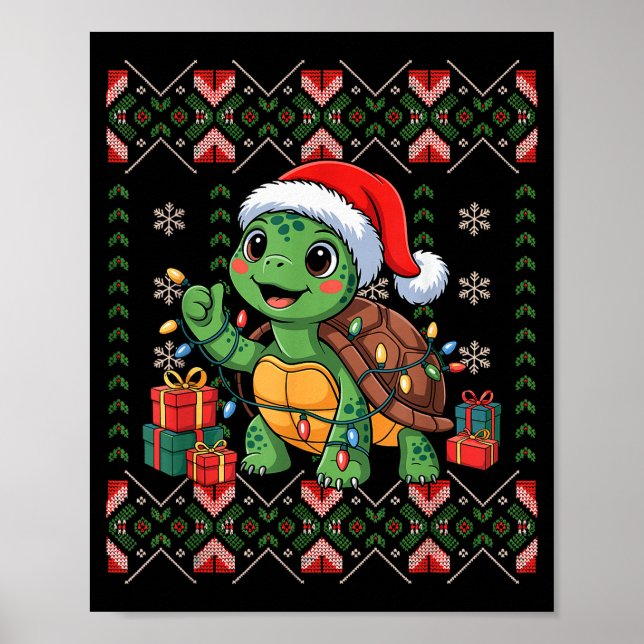 Affiche Santa Turtle Christmas Ugly Sweater Funny Holiday  (Devant)