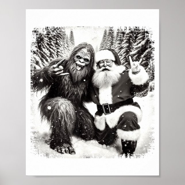 Affiche Santa With Bigfoot Christmas Lights Funny Sasquatc (Devant)