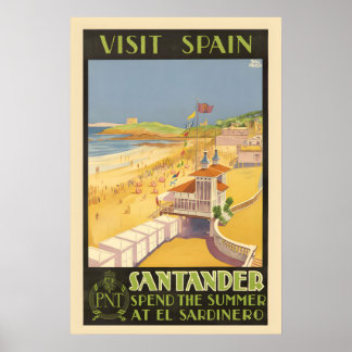 Affiche Santander Espagne années 1930 Voyage espagnol vint
