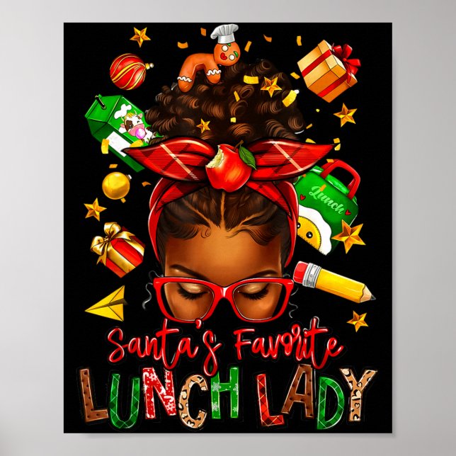 Affiche Santa's Favorite Lunch Lady Afro Messy Bun Woman C (Devant)