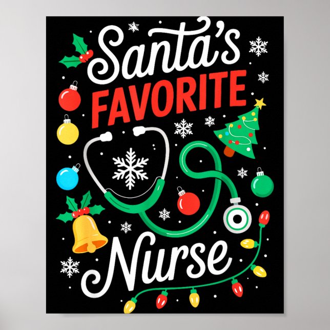 Affiche Santa's Favorite Nurse Shirt Men Women Funny Chris (Devant)