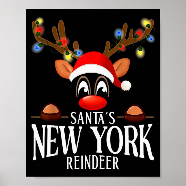 Affiche Santa's New York Reindeer Funny Xmas Matching Pjs  (Devant)