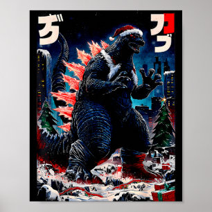 Affiche Santazilla Monstre Japonais Kaiju Dinosaure Noël