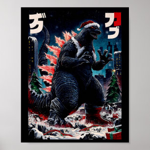 Affiche Santazilla Monstre Japonais Kaiju Dinosaure Noël