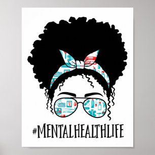 Affiche Santé Black Afro Messy Bun Crew Africain Américain