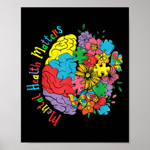 Affiche Santé Mentale S Fleurs cérébrales Aware Psychologu