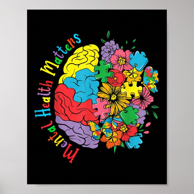 Affiche Santé Mentale S Fleurs cérébrales Aware Psychologu (Devant)