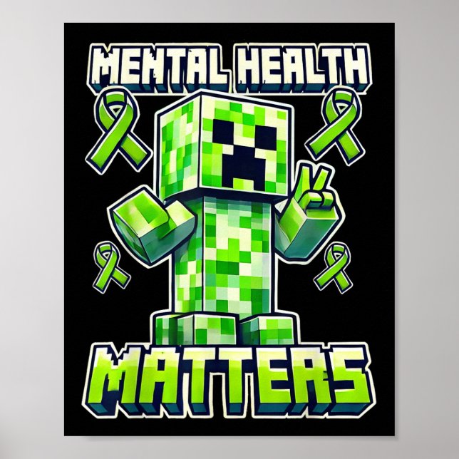 Affiche Santé Mentale S Sensibilisation Vert Pixel Ribon P (Devant)