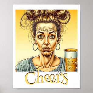 Affiche Santé! Messy Bun Holding a Tap Beer