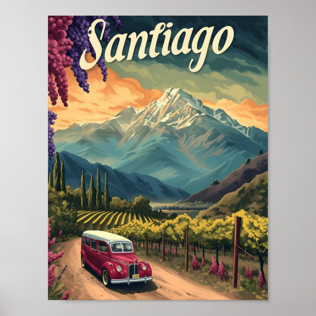 Affiche Santiago Chili Illustration de voyage artistique (Devant)