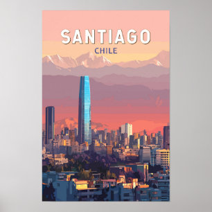 Affiche Santiago Chili Illustration Voyage Art Rétro