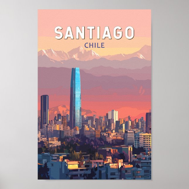 Affiche Santiago Chili Illustration Voyage Art Vintage (Devant)