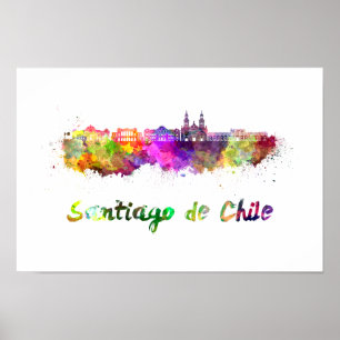 Affiche Santiago du Chili V2 skyline in watercolor