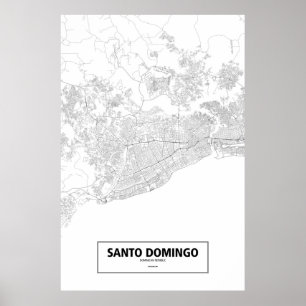 Affiche Santo Domingo, République Dominicaine (noir sur bl