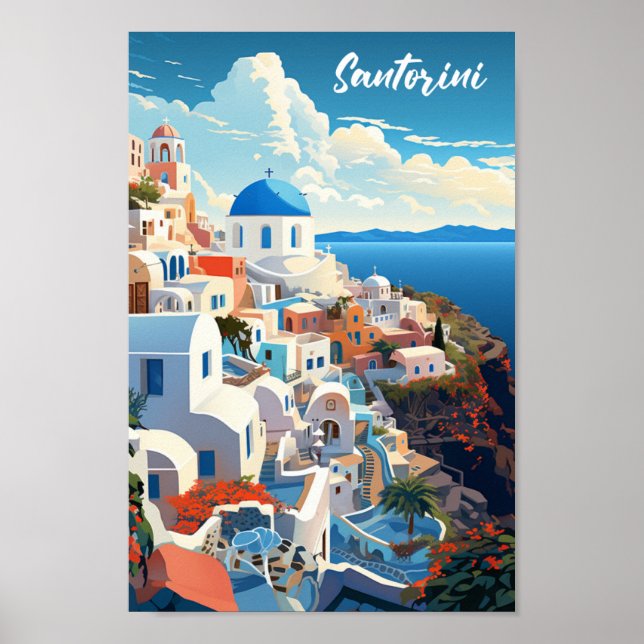 Affiche Santorin Grèce Célèbre Vintage voyage Place (Devant)