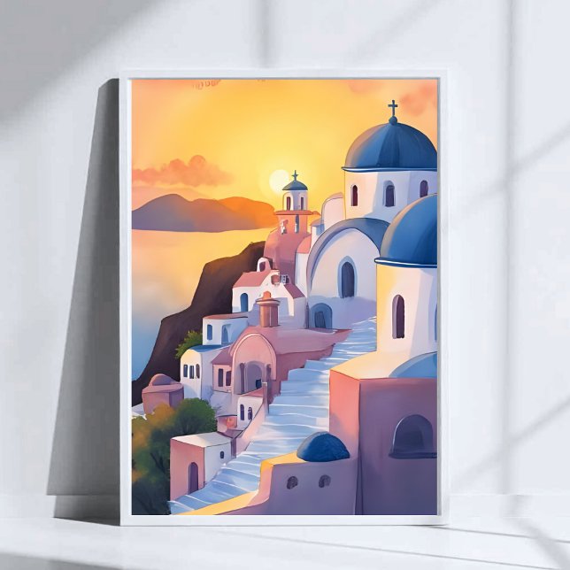 Affiche Santorin, Grèce | Coucher de soleil sur la côte à  (Créateur téléchargé)