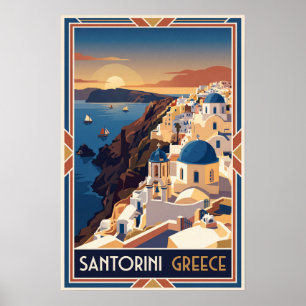 Affiche Santorin Grèce Illustration de Voyage Vintage