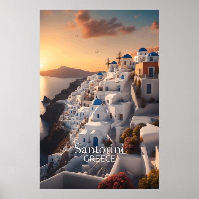 Affiche Santorin, Grèce : Le paradis des vacances inoublia (Devant)
