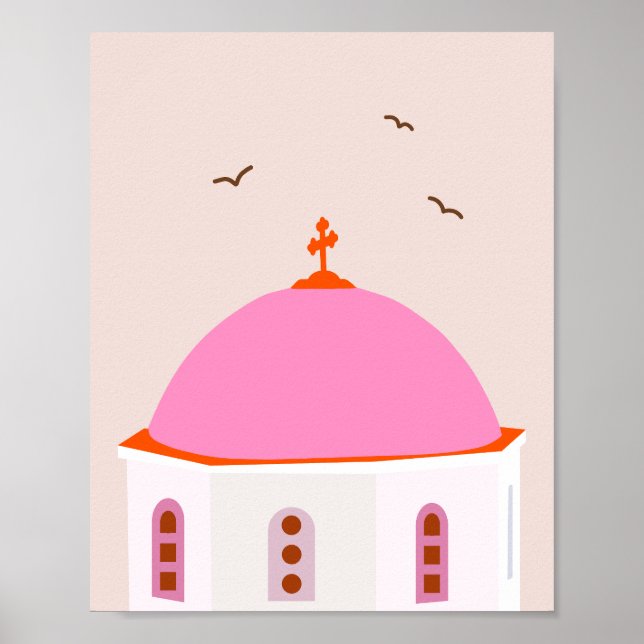 Affiche Santorin Grèce Rose Et Orange (Devant)