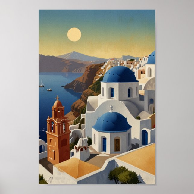 Affiche Santorin Grèce Vintage Grèce Voyage (Devant)