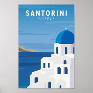 Affiche Santorin Grèce Vintage rétro