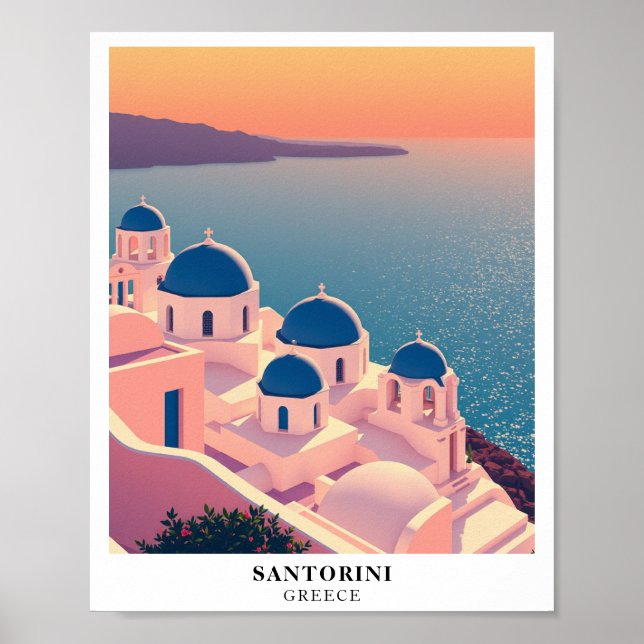 Affiche Santorin, Grèce Voyage Rétro (Devant)