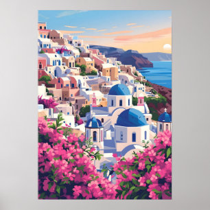 Affiche Santorin Oia Grèce Coucher de soleil Murale Côtièr