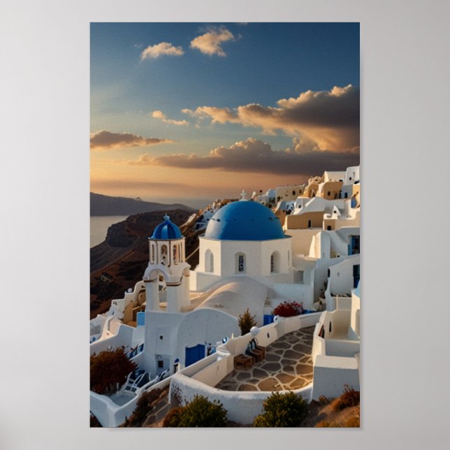 Affiche Santorin - Voyage Rétro (Devant)
