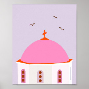 Affiche Santorin Voyager Grèce Rose Et Violet
