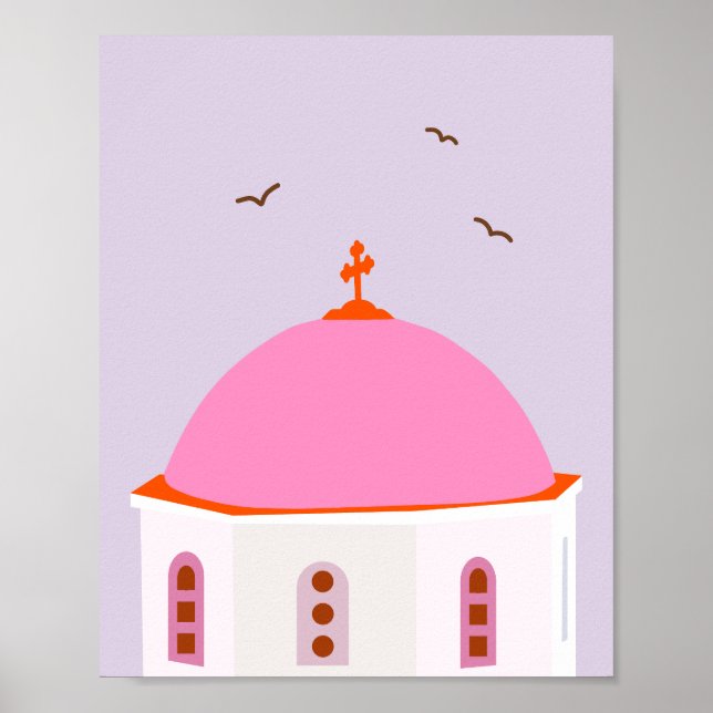 Affiche Santorin Voyager Grèce Rose Et Violet (Devant)