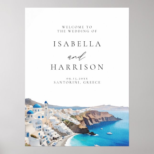 Affiche SANTORINI GRÈCE Destination Mariage Bienvenue (Devant)