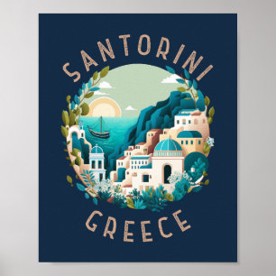 Affiche Santorini Greece Distressed Circle