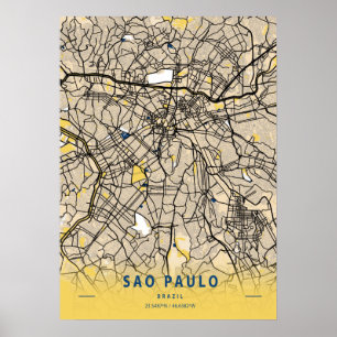 Affiche Sao Paulo - Brazil Yellow City Map