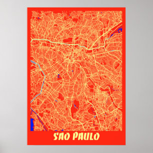 Affiche Sao Paulo - Brésil Carte de la ville rétro
