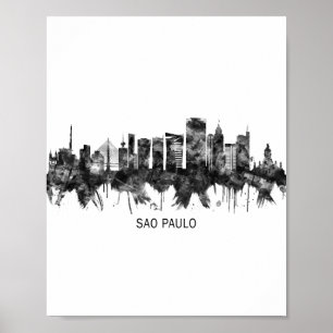 Affiche Sao Paulo Brésil Skyline BW