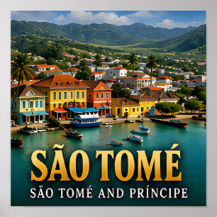 Affiche São Tomé, port tropical et paradis insulaire