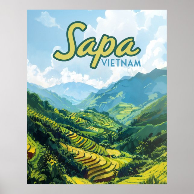 Affiche Sapa Vietnam Asie Rice Terrasses Vintage voyage (Devant)
