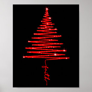 Affiche Sapin de Noël à foi scintillante rouge