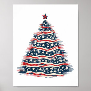 Affiche Sapin de Noël avec Drapeau Américain Patriotique