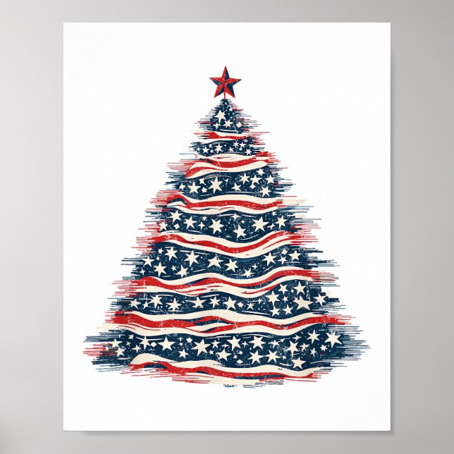 Affiche Sapin de Noël avec Drapeau Américain Patriotique (Devant)