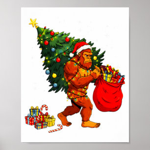 Affiche Sapin de Noël Bigfoot Santa Éclairages de Noël Drô