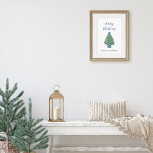 Affiche Sapin de Noël bleu et blanc de style Chinois