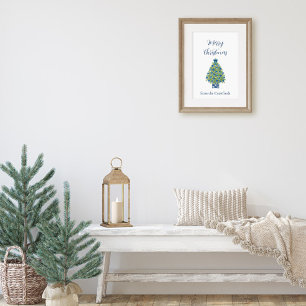 Affiche Sapin de Noël bleu et blanc de style Chinois