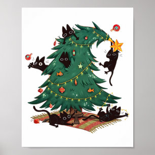 Affiche Sapin de Noël et chat Mignon amateur de chat de No