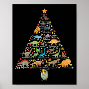 Affiche Sapin de Noël Fanny Dinosaure Cadeaux de Noël Dino