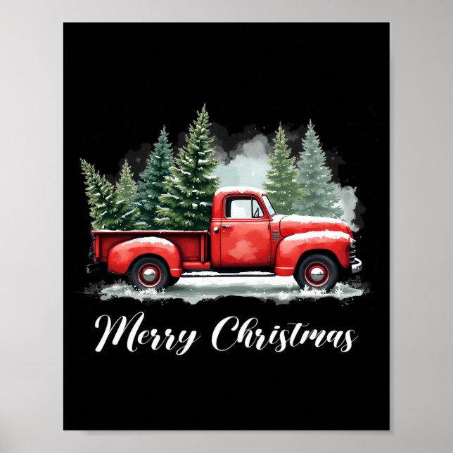 Affiche Sapin de Noël joyeux camion rouge (Devant)
